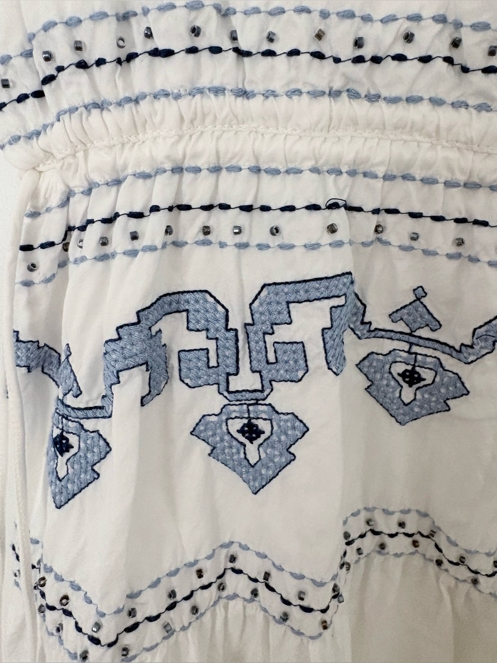 Zara Grecian Inspired White and Blue Embroidered Sleeveless Midi Dress NWOT - Picture 6 of 14